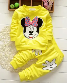 Set di abbigliamento per bambina Minnie Set di abbigliamento in puro cotone autunno per bambina Camicia e pantaloni completi Abb